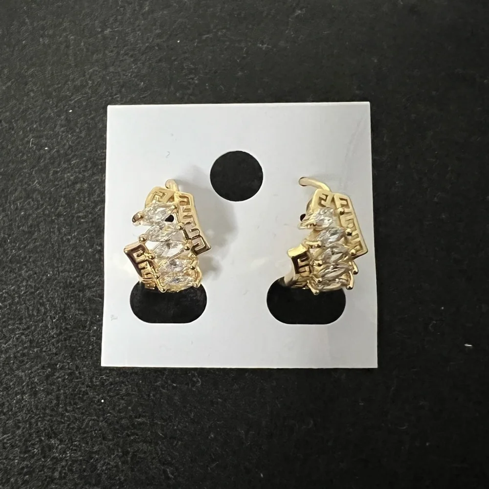 14K Gold Plated Women's Clear Rhinestone Decor Hoop Earrings Brand